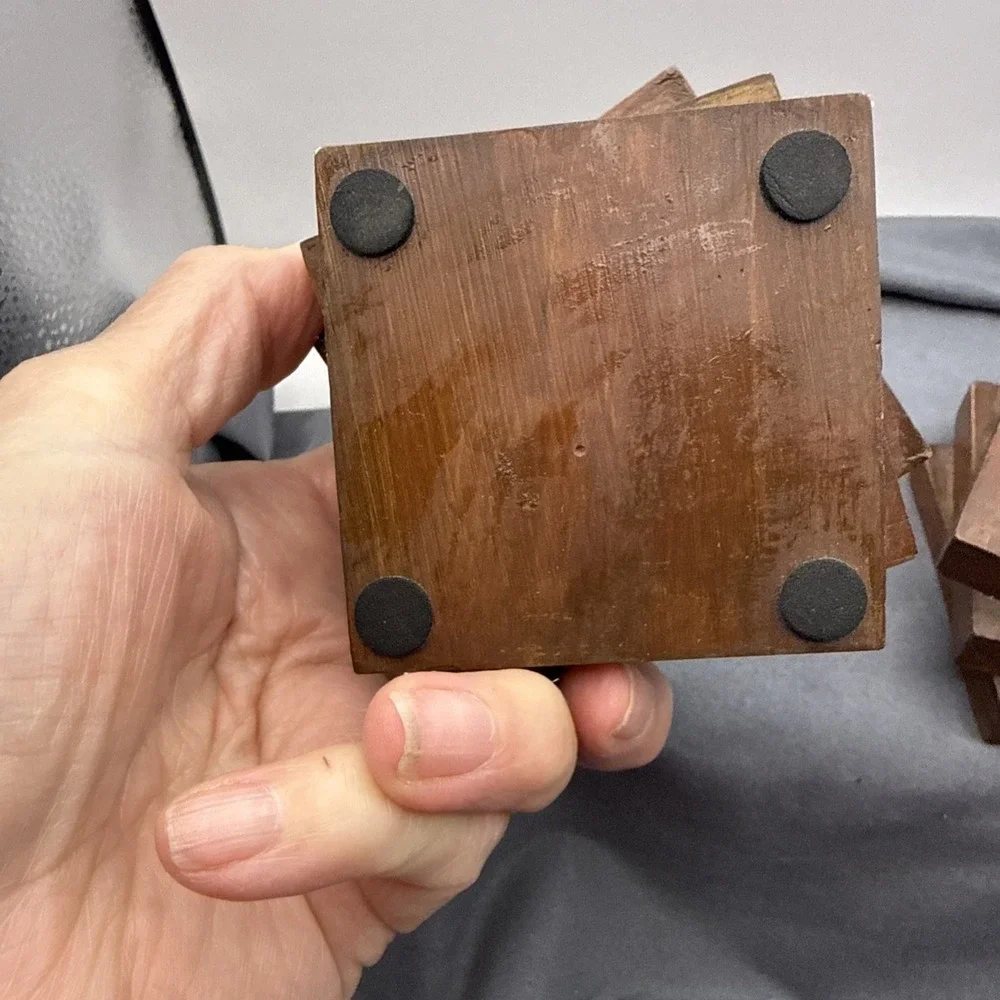 Wood Square Stacked Handmade  Candle Holder Set Of  Two 3.5 X1.5